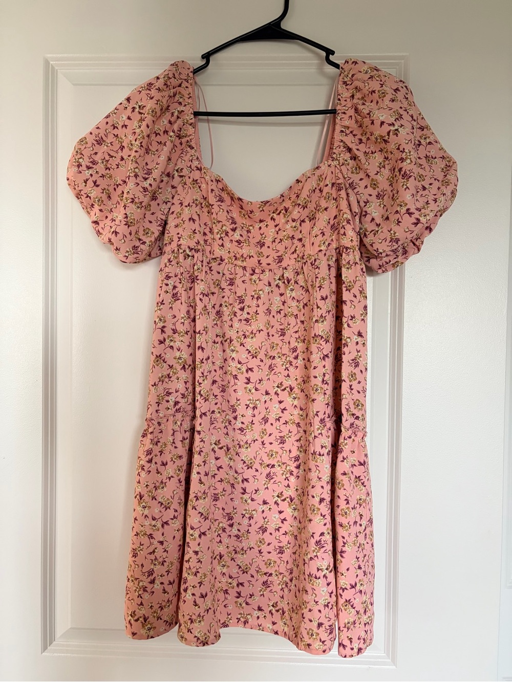 Pink Floral Puff Sleeve Mini Dress